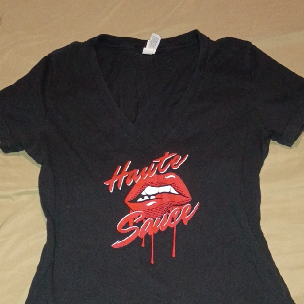 Black Tee with Red Lip Graphic